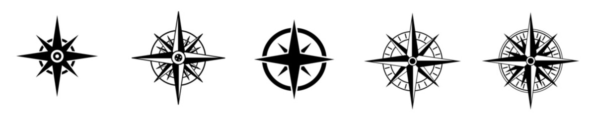 compass, compass rose, world directions icon - vector illustration set © KR Studio