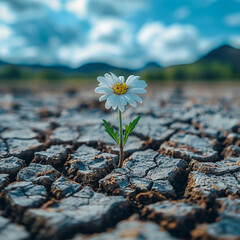 Solitary flower in the desert , a symbol of hope