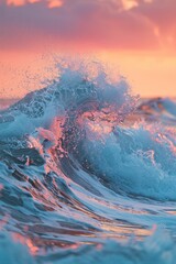 Ocean wave photography at dawn high-resolution with the crispness of the spray - obrazy, fototapety, plakaty