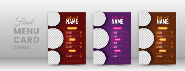 Fast food restaurant menu board vector template, Restaurant Food Menu Vintage Design, Multipurpose color food menu template design.