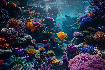 Fototapeta na wymiar Underwater Wonderland: Colorful coral reefs and marine life captured in the depths of the ocean.