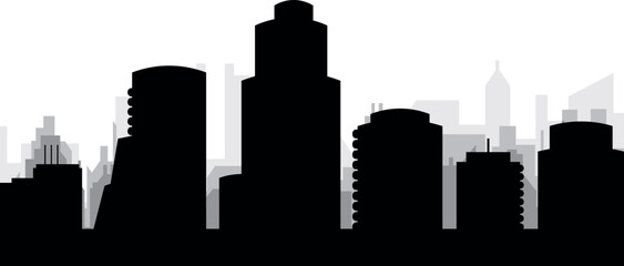 Obraz premium Black cityscape skyline panorama with gray misty city buildings background of HOUSTON, UNITED STATES