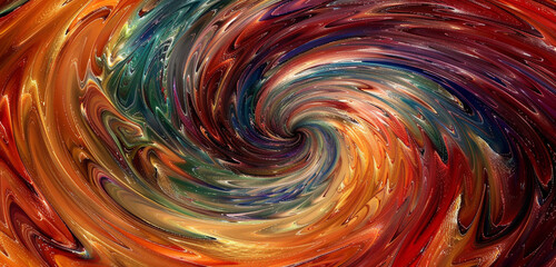 Dynamic swirls of paint twist and turn, forming an abstract vortex of color.