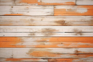 Naklejka premium White and orange and brown old used weathered wood wall wooden plank board texture background with grains and structures