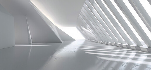 Abstract white interior with geometric lines and glowing light