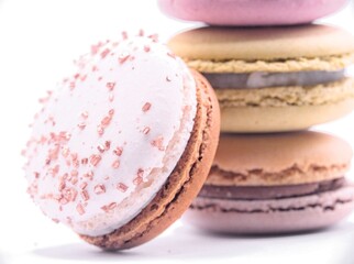 Typical French pastry - Set of macaroons on white background