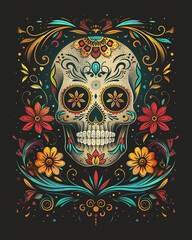 Colorful Sugar Skull for Day of the Dead, Día De Muertos