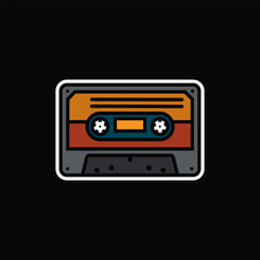 Original vector illustration. The contour icon of a retro audio cassette.