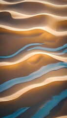 Abstract sand dunes with wavy patterns and shadows at sunset, suitable for backgrounds or textures.