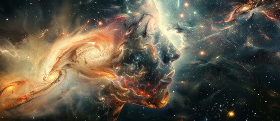 Cosmic Being  Human Form Embodied with Swirling Galaxies