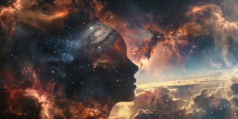 Cosmic Consciousness  Silhouette Against a Nebula - obrazy, fototapety, plakaty