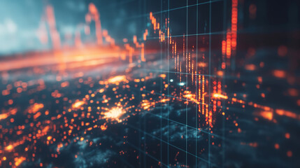 Digital stock market chart on abstract tech background. Investing and trading concept