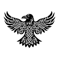 The Raven of Odin, In Norse, Celtic style, isolated on white, vector illustration