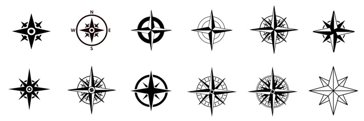 compass, compass rose, world directions icon - vector illustration set © KR Studio