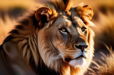 Portrait of a lion in a wildlife 