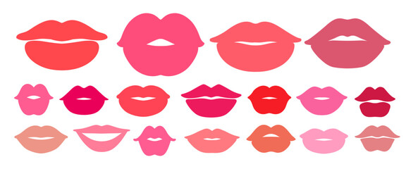 Vector illustration collection of pink and red lips isolated doodles