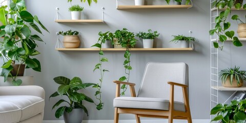 Minimalist Shelf and Cozy Chair with Lush Plant Decor