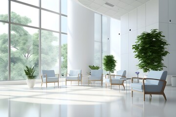 Fototapeta premium Hospital Waiting Room with Art Gallery and Comfortable Chairs