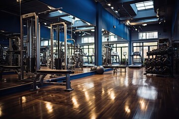 Bodybuilding equipment in a fitness center., generative IA