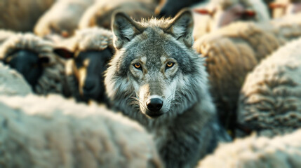 Fototapeta premium Wolf pretending to be a sheep concept