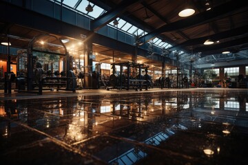 Weight lifting station at a busy gym., generative IA