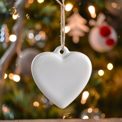 White Ceramic Heart Ornament for Christmas Tree Decoration