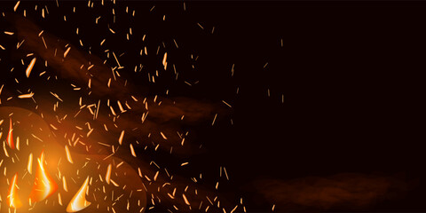 Fire smoke flame effect overlay sparks background. Website design, social networks, advertising materials, packaging. Vector illustration. - obrazy, fototapety, plakaty