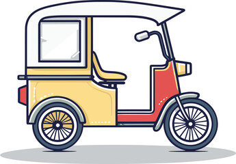 Vector Art of Rikshaw Traveling Through Traditional Asian Marketplace