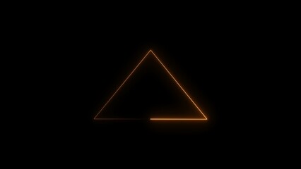 Yellow color triangle glowing neon frame illustration. Black background 4k illustration.
