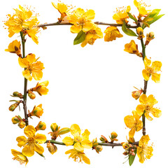 Yellow Apricot Blossom Flower Frame on white background 
