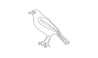 Vector continuous one simple abstract line drawing of crow bird in silhouette isolated on a white background
