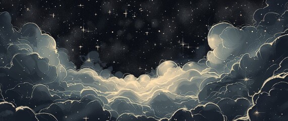 Night Sky with Clouds and Stars - obrazy, fototapety, plakaty