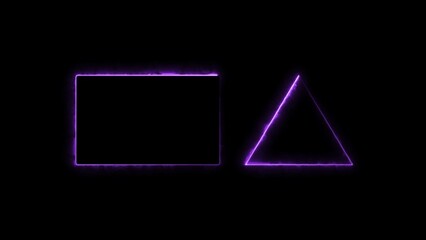 Neon light rectangle purple loop red color frame illustration. Abstract neon glowing triangle purple color 4k illustration.