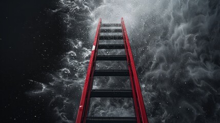 A ladder protrudes out of the water, creating an unusual sight in the middle of the body of water - obrazy, fototapety, plakaty