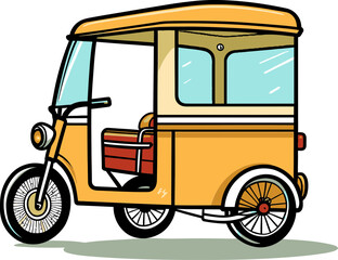 Rikshaw Vector Illustration Dynamic Asian Transport Concept
