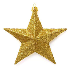 Golden glittering star shaped Christmas ornament isolated, AI Generative.