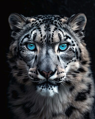a snow leopard with blue eyes
