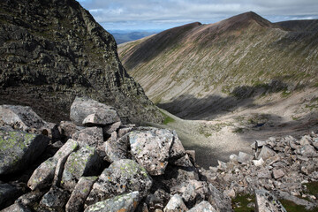 Fototapeta na wymiar View from the ascent of Ben Nevis by the Carn Mor Dearg Arete - Fort William - Highlands - Scotland - UK