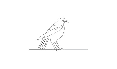Vector continuous one simple abstract line drawing of crow bird in silhouette isolated on a white background