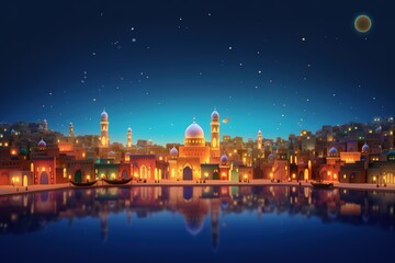night view of arabian city - obrazy, fototapety, plakaty
