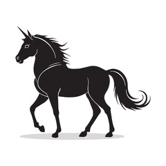 Obraz na płótnie Canvas Unicorn silhouettes and icons. Black flat color simple elegant white background Unicorn animal vector and illustration.