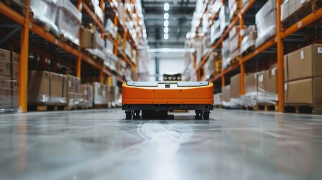 AGV in warehouse logistics and transport capturing the automation and efficiency of guided vehicles in supply chain and inventory management