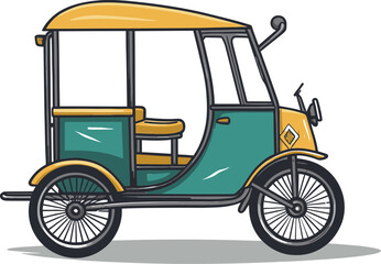Vector Illustration of Rickshaw Passing Through Vibrant Market Alley