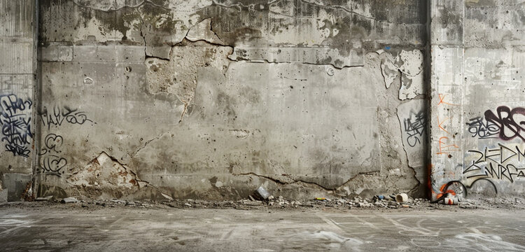 Rough concrete wall with graffiti remnants, blank area for words.