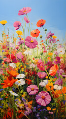 Vibrant Canvas of Radiant Petals: A Stunner Display of Bright, Colorful Flowers in Full Bloom