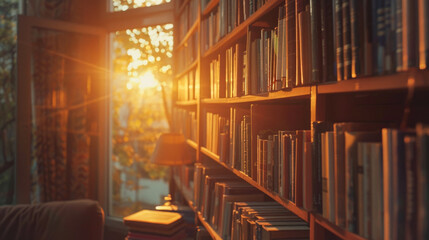 Obraz premium a cozy home library filled with books