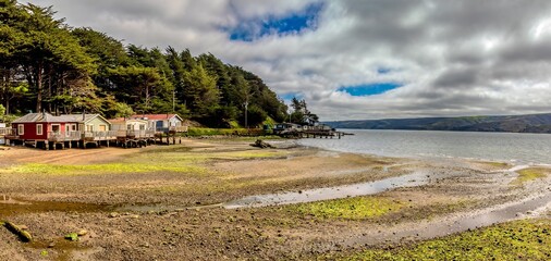 Cabins on the beach front of Tomales Bay