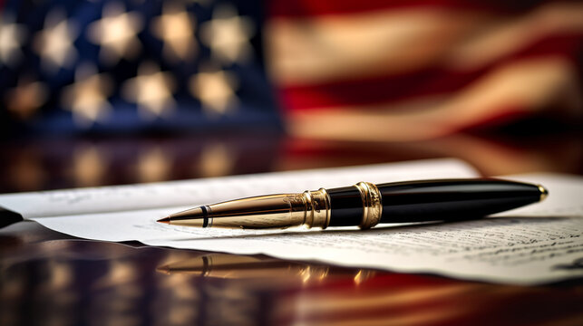 Democracy and Communication with American Flag and Writing