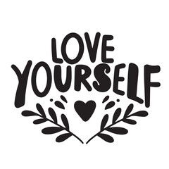 Love Yourself text in black color isolated on transparent background. Hand drawn vector art.
