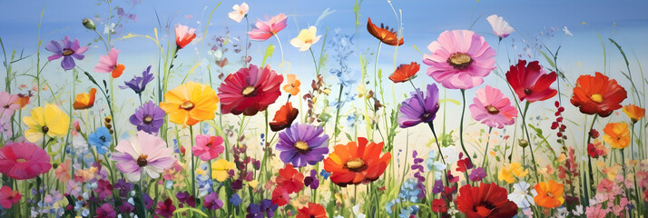 Vibrant Canvas of Radiant Petals: A Stunner Display of Bright, Colorful Flowers in Full Bloom